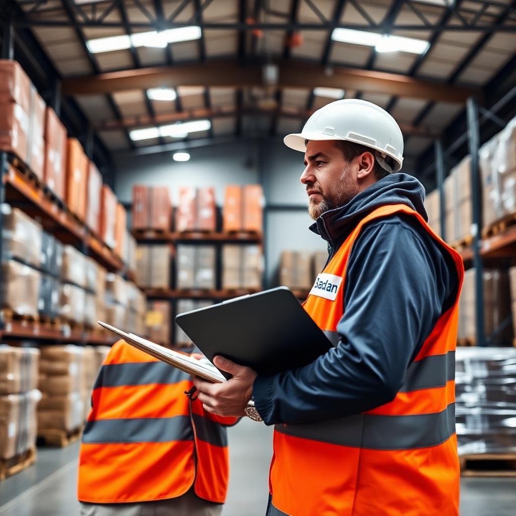 Certified human trade agent inspecting shipping containers on-site