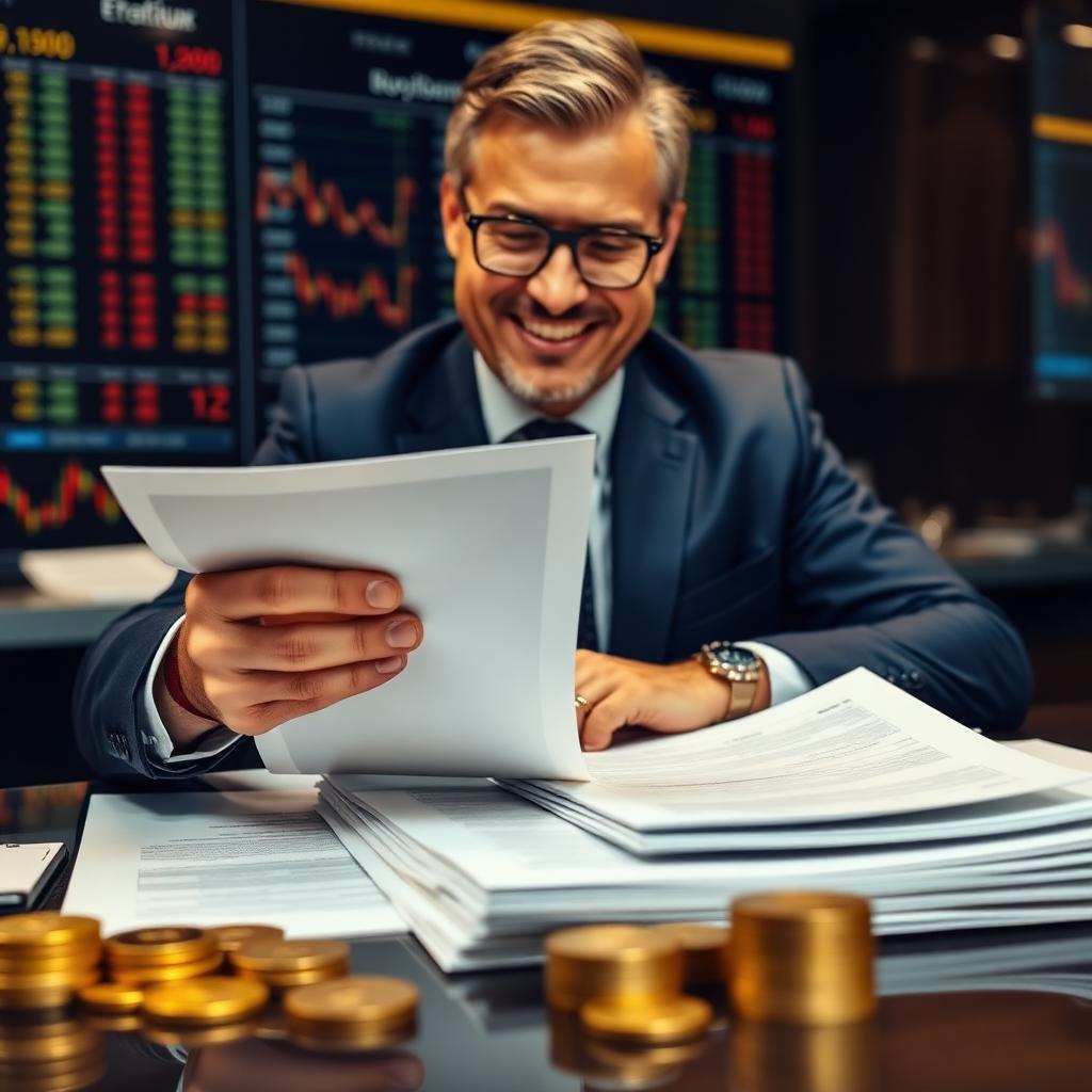 Bank executive and investor reviewing verified trade finance documents