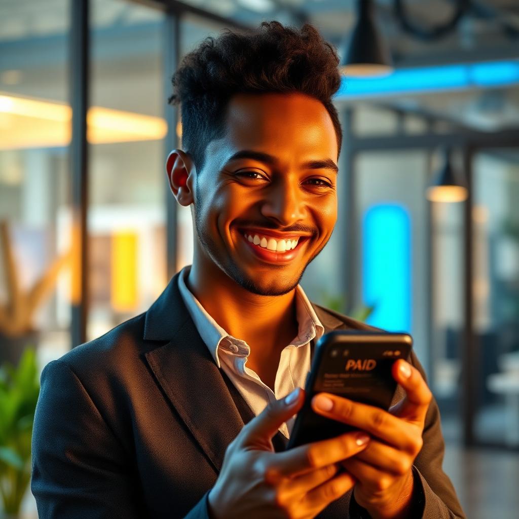Happy business owner receiving fast payment
