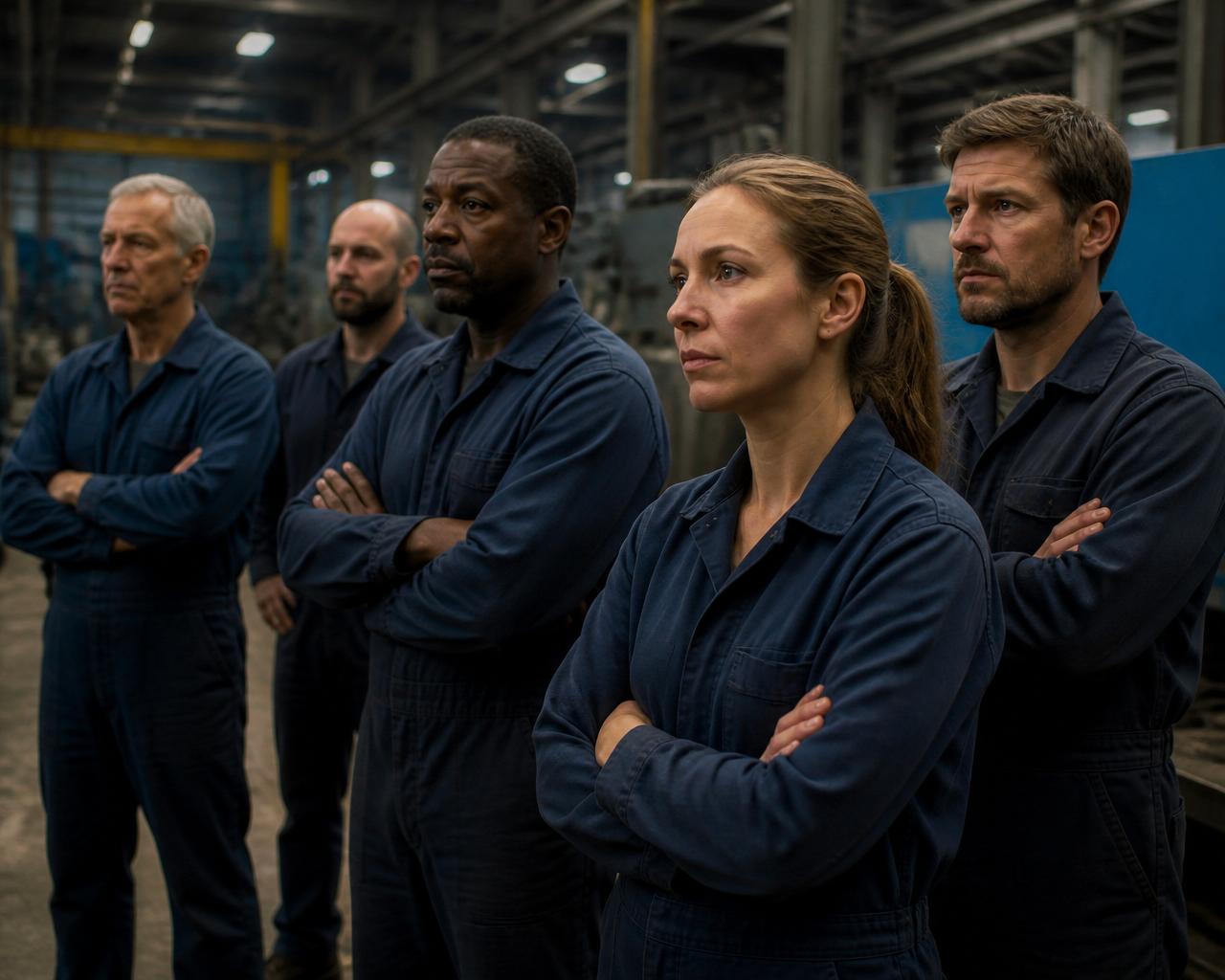 Unhappy workers waiting to be paid