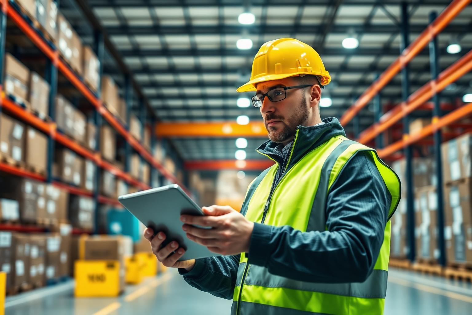 Certified inspection agent conducting warehouse inventory verification